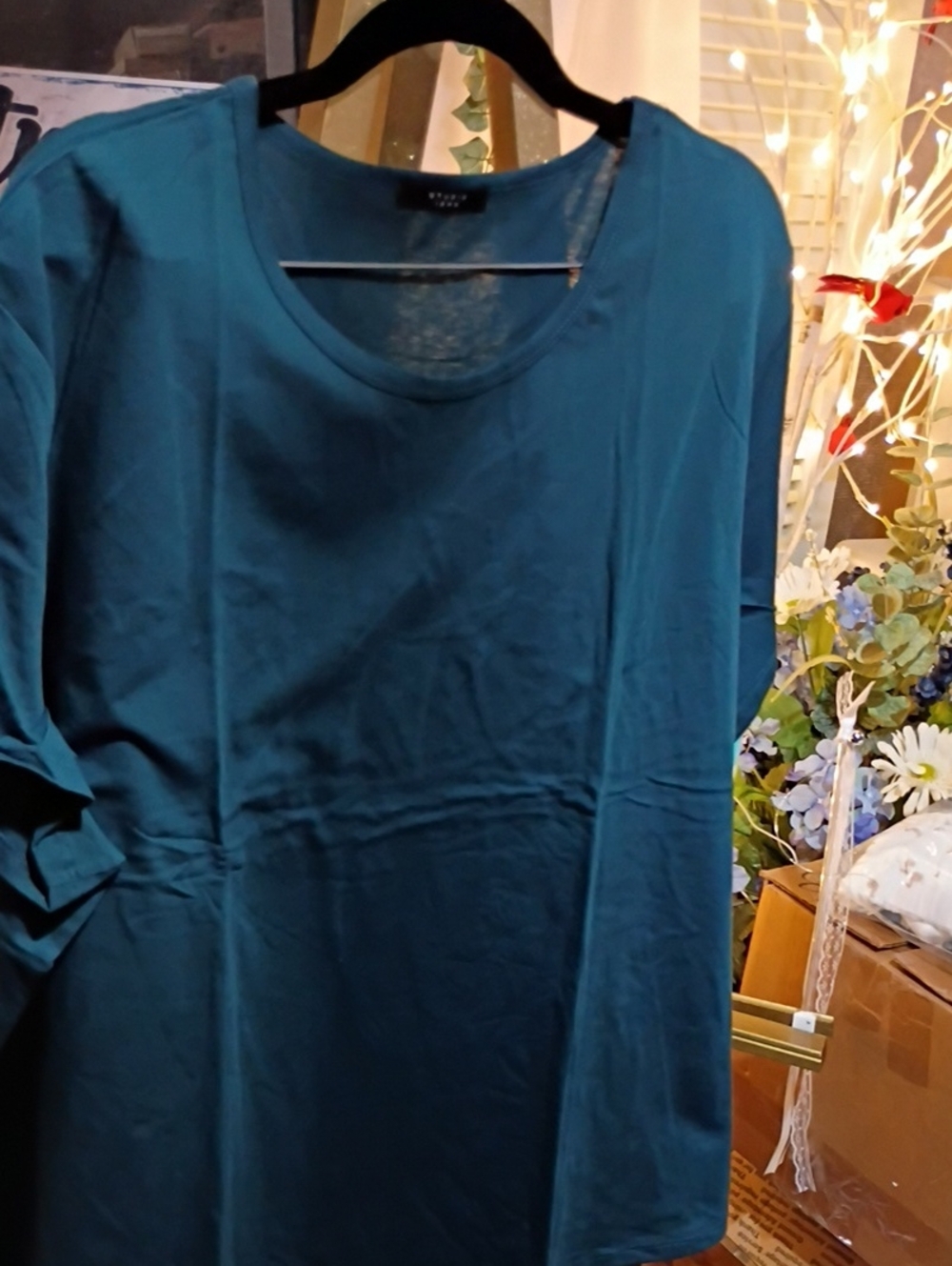 Studio 1886 Teal Short-Sleeve Round Neck Top